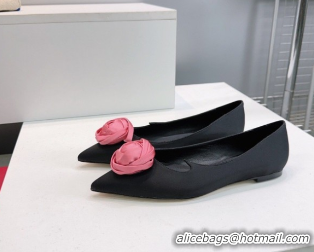 Best Grade Roger Vivier Rose Ballerinas Flat in Satin 0225008 Black 2026