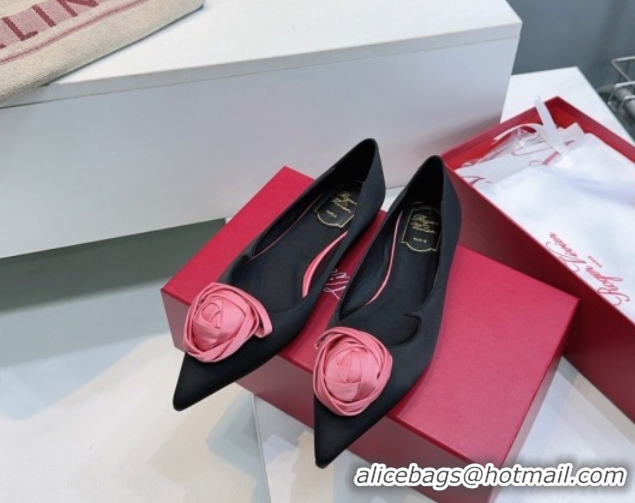 Best Grade Roger Vivier Rose Ballerinas Flat in Satin 0225008 Black 2026