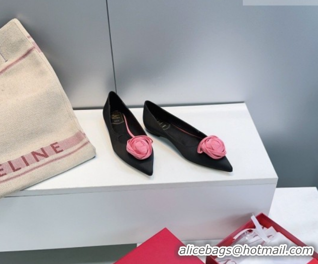 Best Grade Roger Vivier Rose Ballerinas Flat in Satin 0225008 Black 2026