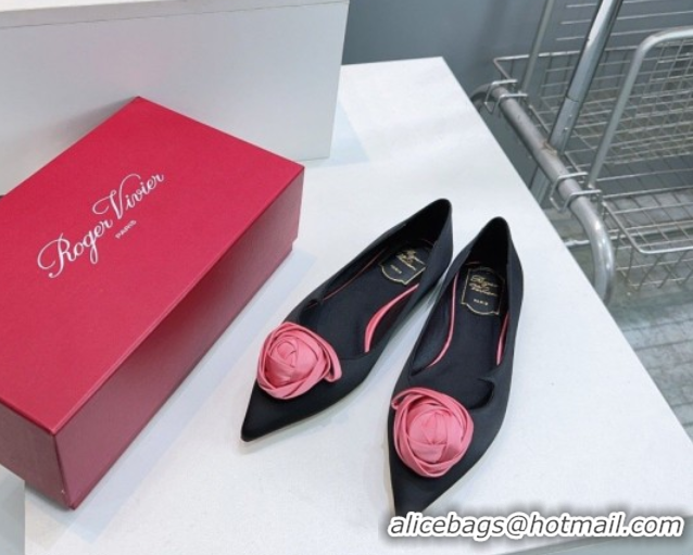 Best Grade Roger Vivier Rose Ballerinas Flat in Satin 0225008 Black 2026