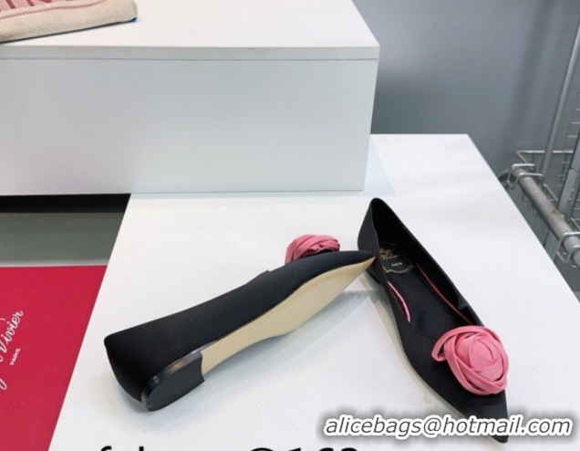 Best Grade Roger Vivier Rose Ballerinas Flat in Satin 0225008 Black 2026