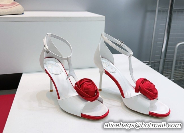 Perfect Roger Vivier Rose Heel Sandals 10cm in Satin 0225015 White 2026
