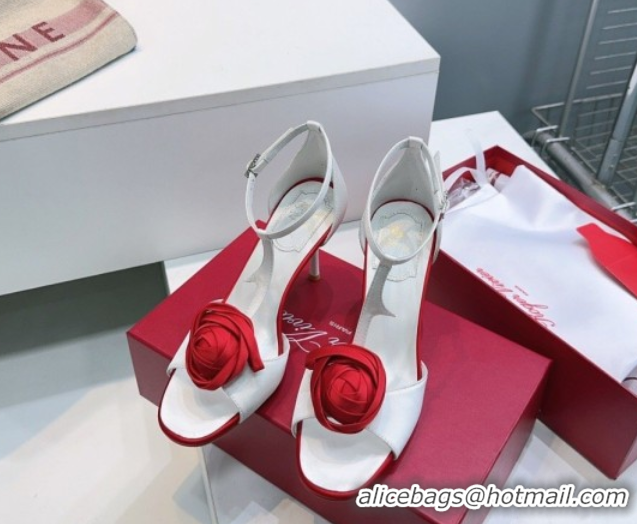 Perfect Roger Vivier Rose Heel Sandals 10cm in Satin 0225015 White 2026