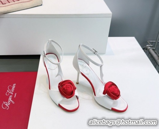 Perfect Roger Vivier Rose Heel Sandals 10cm in Satin 0225015 White 2026