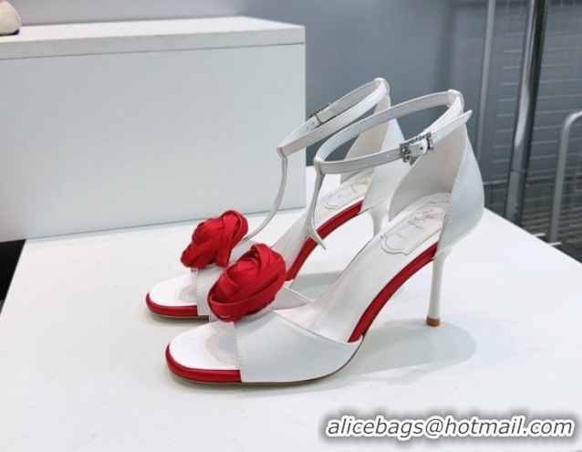 Perfect Roger Vivier Rose Heel Sandals 10cm in Satin 0225015 White 2026