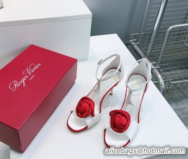 Perfect Roger Vivier Rose Heel Sandals 10cm in Satin 0225015 White 2026