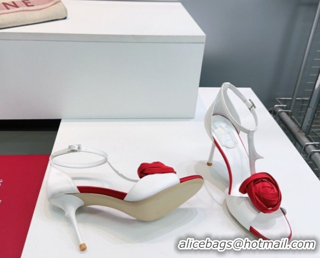 Perfect Roger Vivier Rose Heel Sandals 10cm in Satin 0225015 White 2026