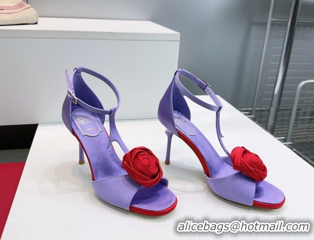 Good Looking Roger Vivier Rose Heel Sandals 10cm in Satin 0225015 Purple 2026