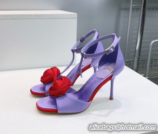 Good Looking Roger Vivier Rose Heel Sandals 10cm in Satin 0225015 Purple 2026