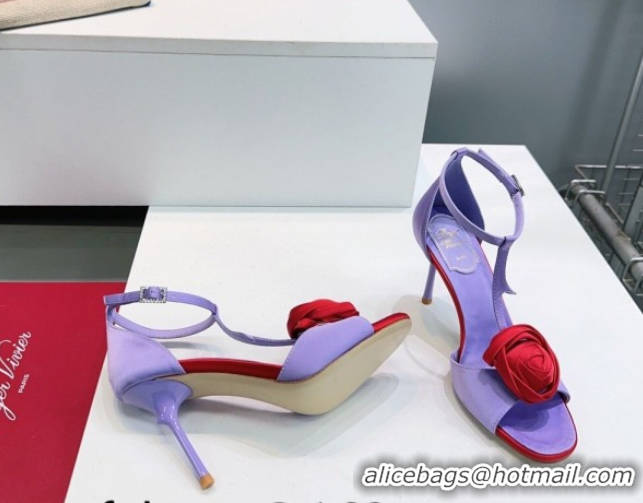 Good Looking Roger Vivier Rose Heel Sandals 10cm in Satin 0225015 Purple 2026