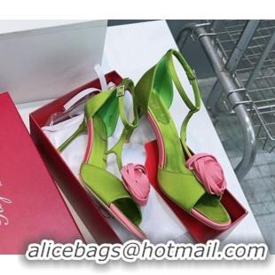 Best Product Roger Vivier Rose Heel Sandals 10cm in Satin 0225015 Green 2026