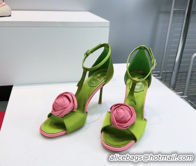 Best Product Roger Vivier Rose Heel Sandals 10cm in Satin 0225015 Green 2026