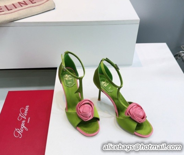 Best Product Roger Vivier Rose Heel Sandals 10cm in Satin 0225015 Green 2026