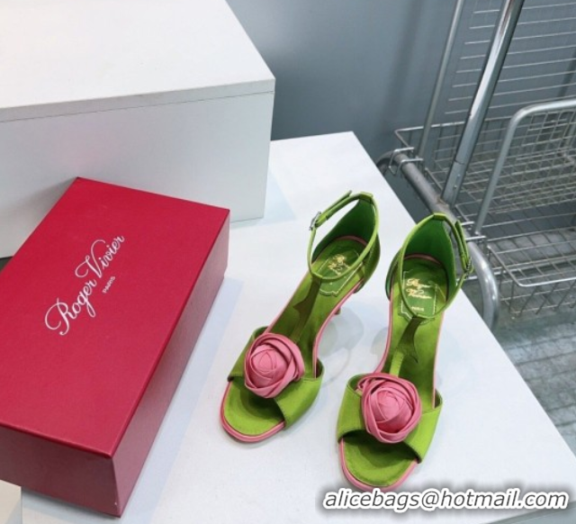 Best Product Roger Vivier Rose Heel Sandals 10cm in Satin 0225015 Green 2026