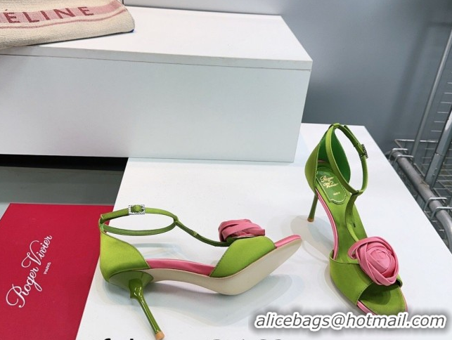 Best Product Roger Vivier Rose Heel Sandals 10cm in Satin 0225015 Green 2026