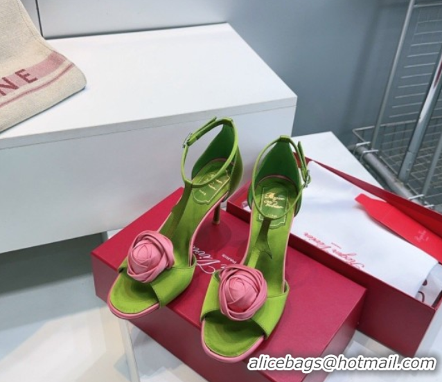 Best Product Roger Vivier Rose Heel Sandals 10cm in Satin 0225015 Green 2026