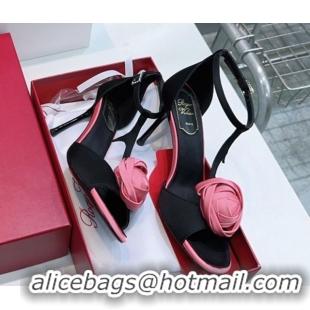 Most Popular Roger Vivier Rose Heel Sandals 10cm in Satin 0225015 Black 2026
