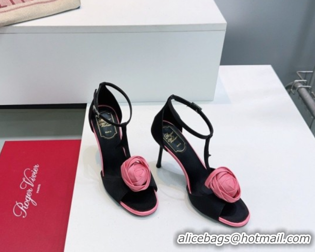 Most Popular Roger Vivier Rose Heel Sandals 10cm in Satin 0225015 Black 2026