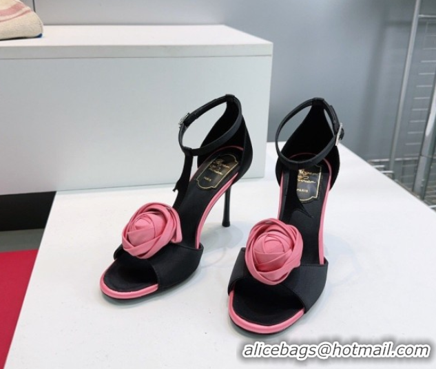 Most Popular Roger Vivier Rose Heel Sandals 10cm in Satin 0225015 Black 2026