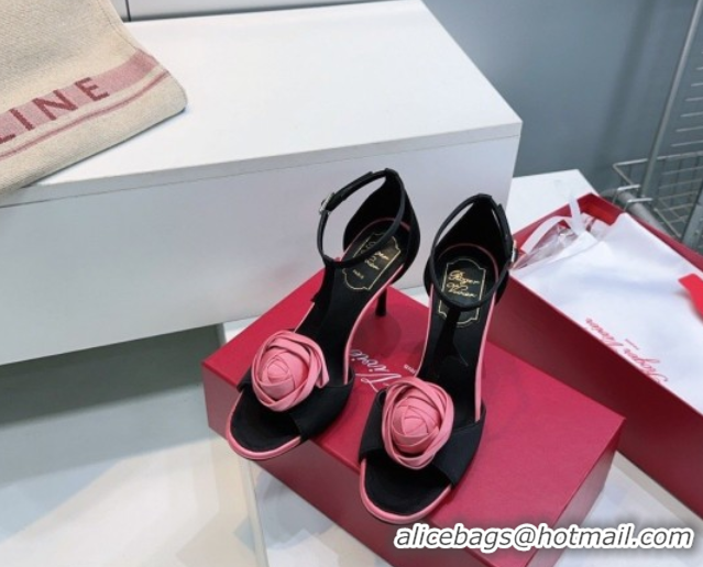 Most Popular Roger Vivier Rose Heel Sandals 10cm in Satin 0225015 Black 2026