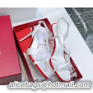 Luxury Roger Vivier Rose Heel Sandals 10cm in Satin 0225020 White 2026