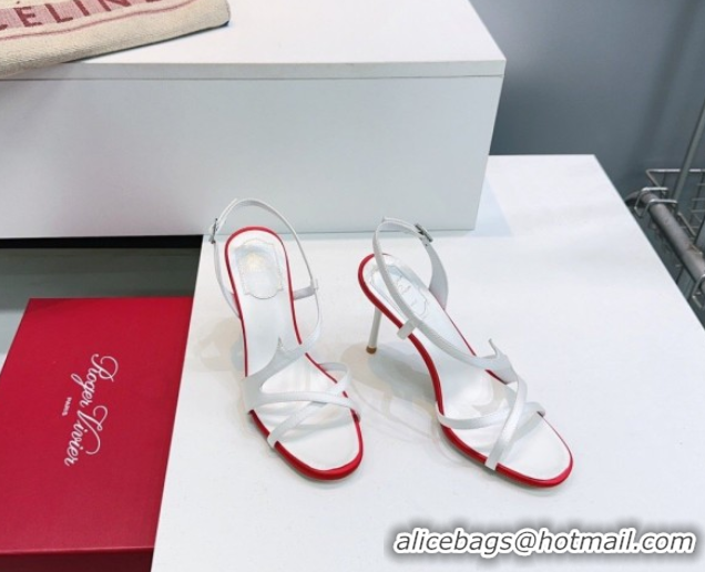 Luxury Roger Vivier Rose Heel Sandals 10cm in Satin 0225020 White 2026