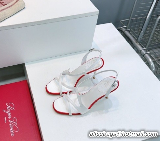 Luxury Roger Vivier Rose Heel Sandals 10cm in Satin 0225020 White 2026