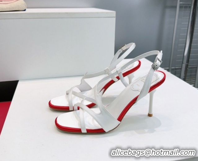 Luxury Roger Vivier Rose Heel Sandals 10cm in Satin 0225020 White 2026