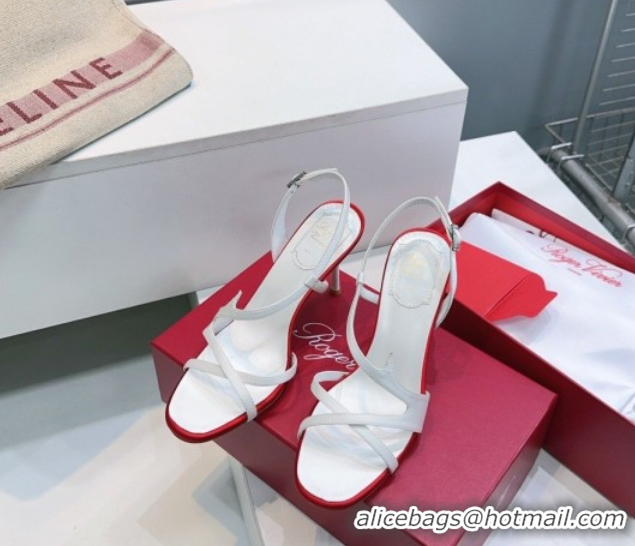 Luxury Roger Vivier Rose Heel Sandals 10cm in Satin 0225020 White 2026