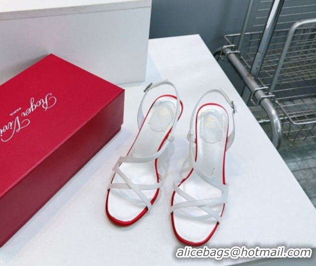 Luxury Roger Vivier Rose Heel Sandals 10cm in Satin 0225020 White 2026