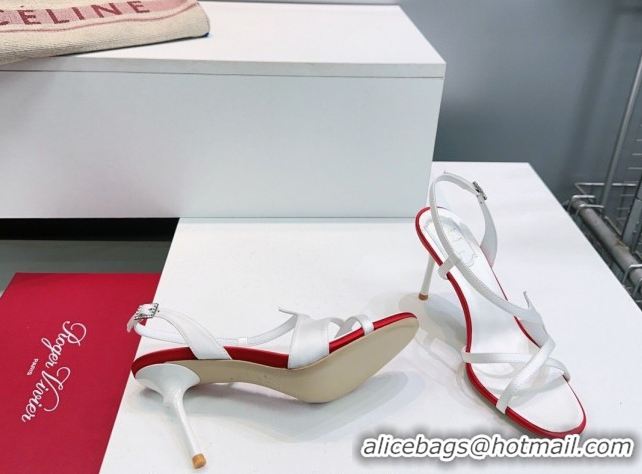 Luxury Roger Vivier Rose Heel Sandals 10cm in Satin 0225020 White 2026