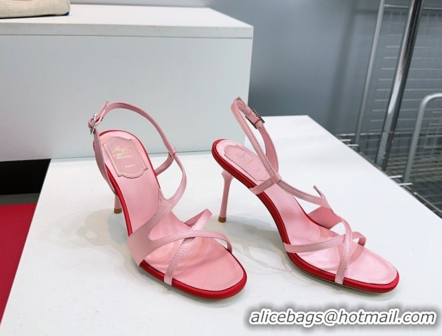 Perfect Roger Vivier Rose Heel Sandals 10cm in Satin 0225020 Pink 2026