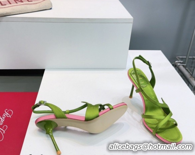 Unique Style Roger Vivier Rose Heel Sandals 10cm in Satin 0225020 Green 2026