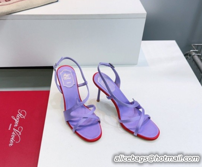 Top Grade Roger Vivier Rose Heel Sandals 10cm in Satin 0225020 Purple 2026