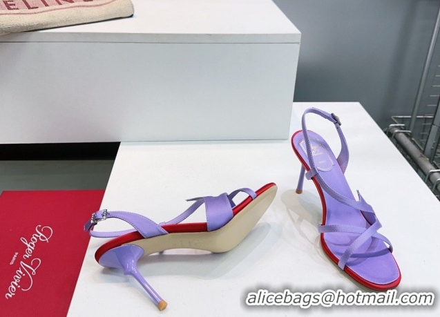 Top Grade Roger Vivier Rose Heel Sandals 10cm in Satin 0225020 Purple 2026