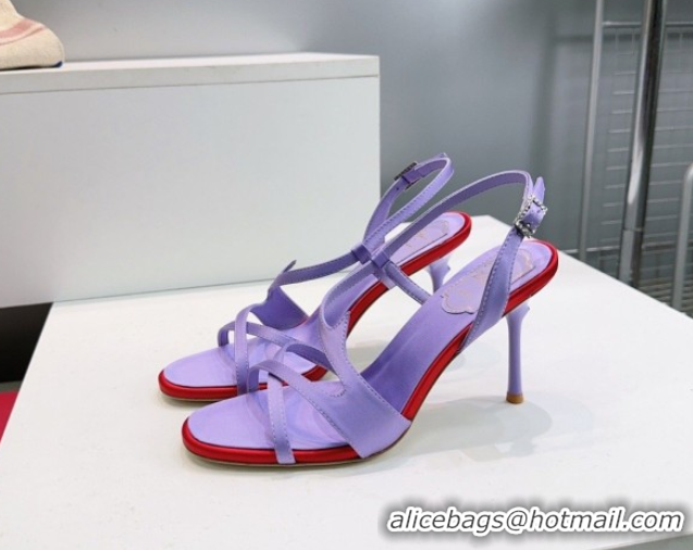 Top Grade Roger Vivier Rose Heel Sandals 10cm in Satin 0225020 Purple 2026