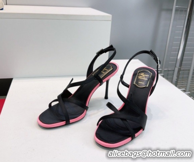 Popular Style Roger Vivier Rose Heel Sandals 10cm in Satin 0225020 Black 2026