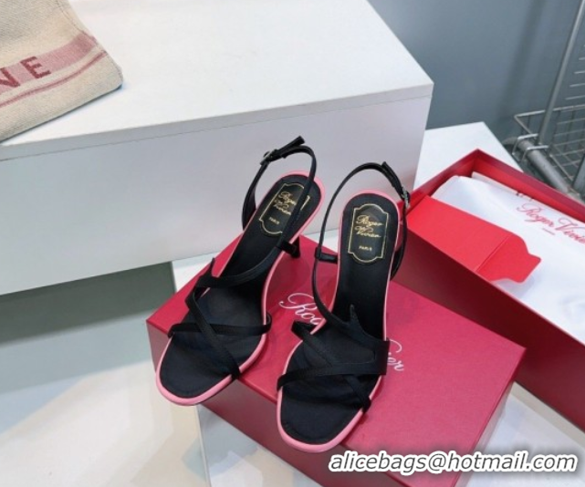 Popular Style Roger Vivier Rose Heel Sandals 10cm in Satin 0225020 Black 2026