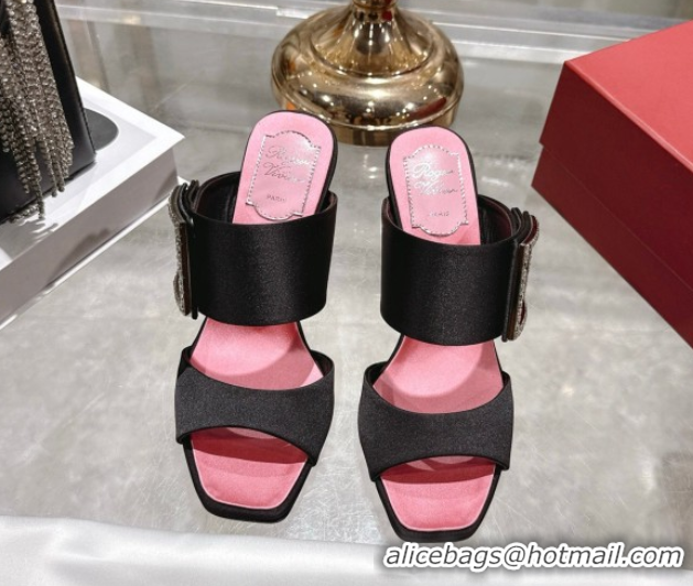 Good Quality Roger Vivier Trompette Heel Slides Sandal 8.5cm in Satin 0225025 Black 2026