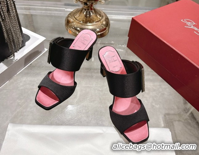 Good Quality Roger Vivier Trompette Heel Slides Sandal 8.5cm in Satin 0225025 Black 2026
