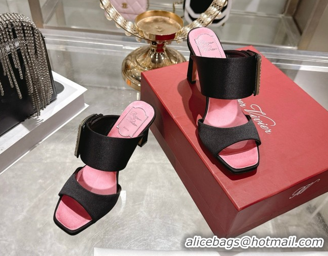 Good Quality Roger Vivier Trompette Heel Slides Sandal 8.5cm in Satin 0225025 Black 2026