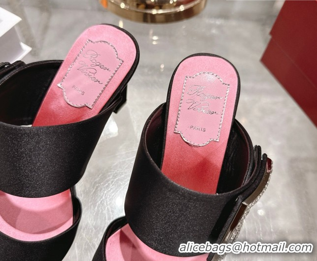 Good Quality Roger Vivier Trompette Heel Slides Sandal 8.5cm in Satin 0225025 Black 2026