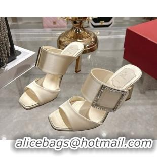 Buy Luxury Roger Vivier Trompette Heel Slides Sandal 8.5cm in Satin 0225025 White 2026