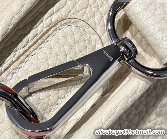 Discount Hermes Evelyne Poche Ⅲ Bag 23cm in Clemence TC cow leather H4013 Milk Shake White 2026 (Half Handmade)