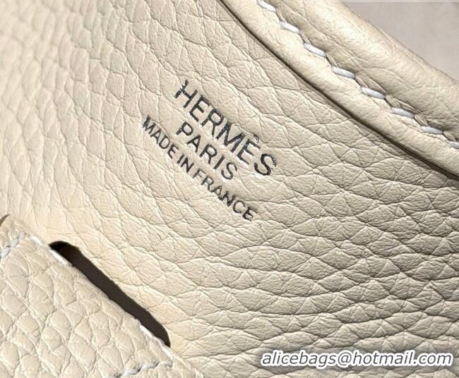 Discount Hermes Evelyne Poche Ⅲ Bag 23cm in Clemence TC cow leather H4013 Milk Shake White 2026 (Half Handmade)