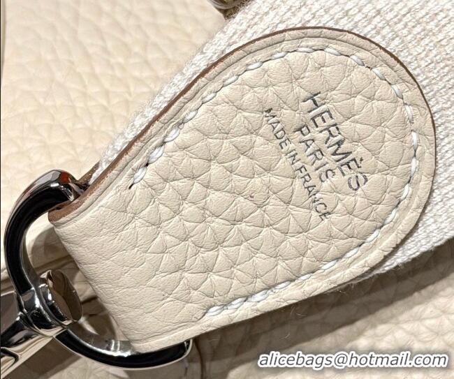 Discount Hermes Evelyne Poche Ⅲ Bag 23cm in Clemence TC cow leather H4013 Milk Shake White 2026 (Half Handmade)
