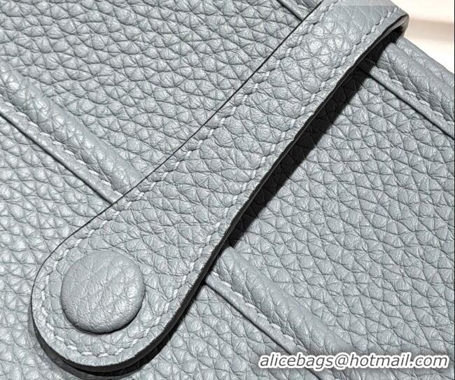 Inexpensive Hermes Evelyne Poche Ⅲ Bag 23cm in Clemence TC cow leather H4013 Linen Blue 2026 (Half Handmade)
