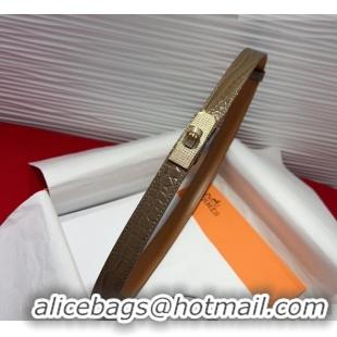 Grade Design Hermes Kelly Duo Belt 1.8cm in Crocodile Embossed Calfskin with Gold Strass Paved Buckle H2011025 Grey 2025