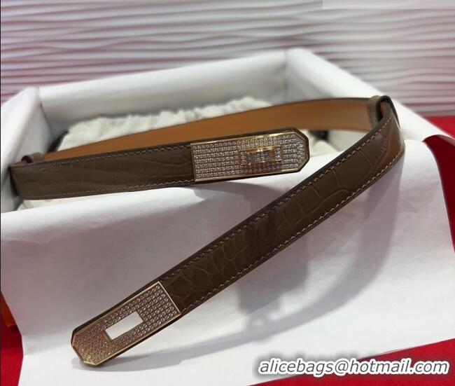 Grade Design Hermes Kelly Duo Belt 1.8cm in Crocodile Embossed Calfskin with Gold Strass Paved Buckle H2011025 Grey 2025