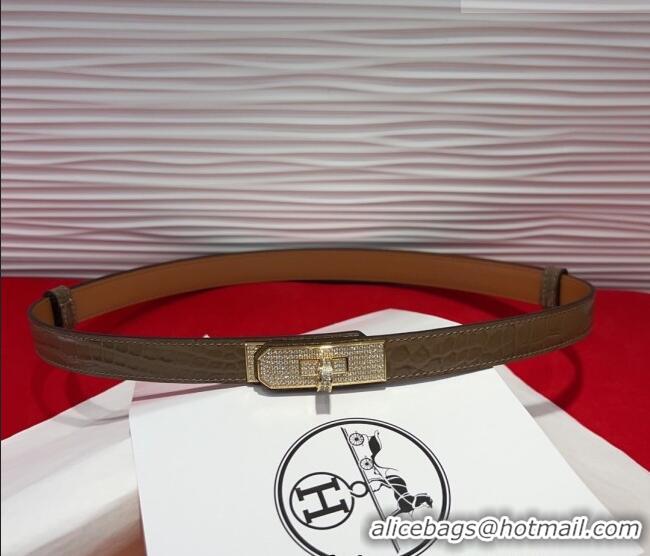 Grade Design Hermes Kelly Duo Belt 1.8cm in Crocodile Embossed Calfskin with Gold Strass Paved Buckle H2011025 Grey 2025